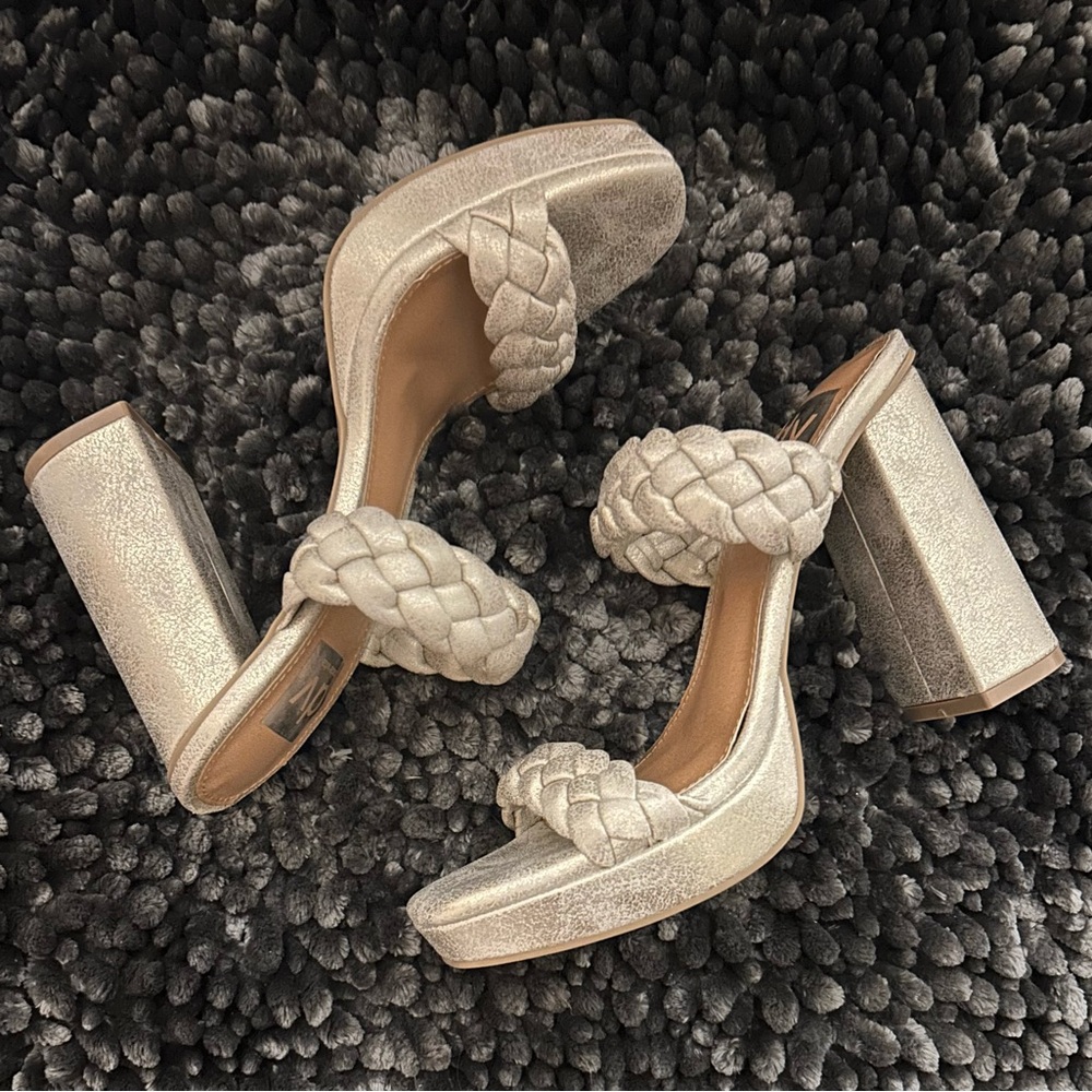 Dolce Vita Faux Leather Silver Platform Chunky Block Heels/shoes size 10